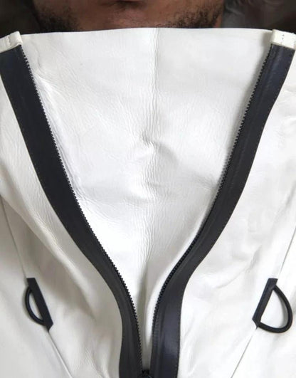 Bottega Veneta White Leather Men Waterproof Jacket Blouson by Bottega Veneta