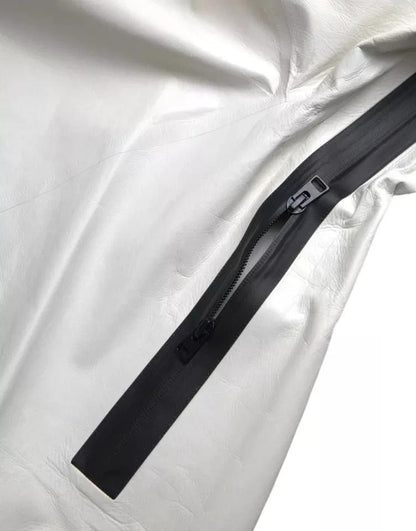 Bottega Veneta White Leather Men Waterproof Jacket Blouson by Bottega Veneta