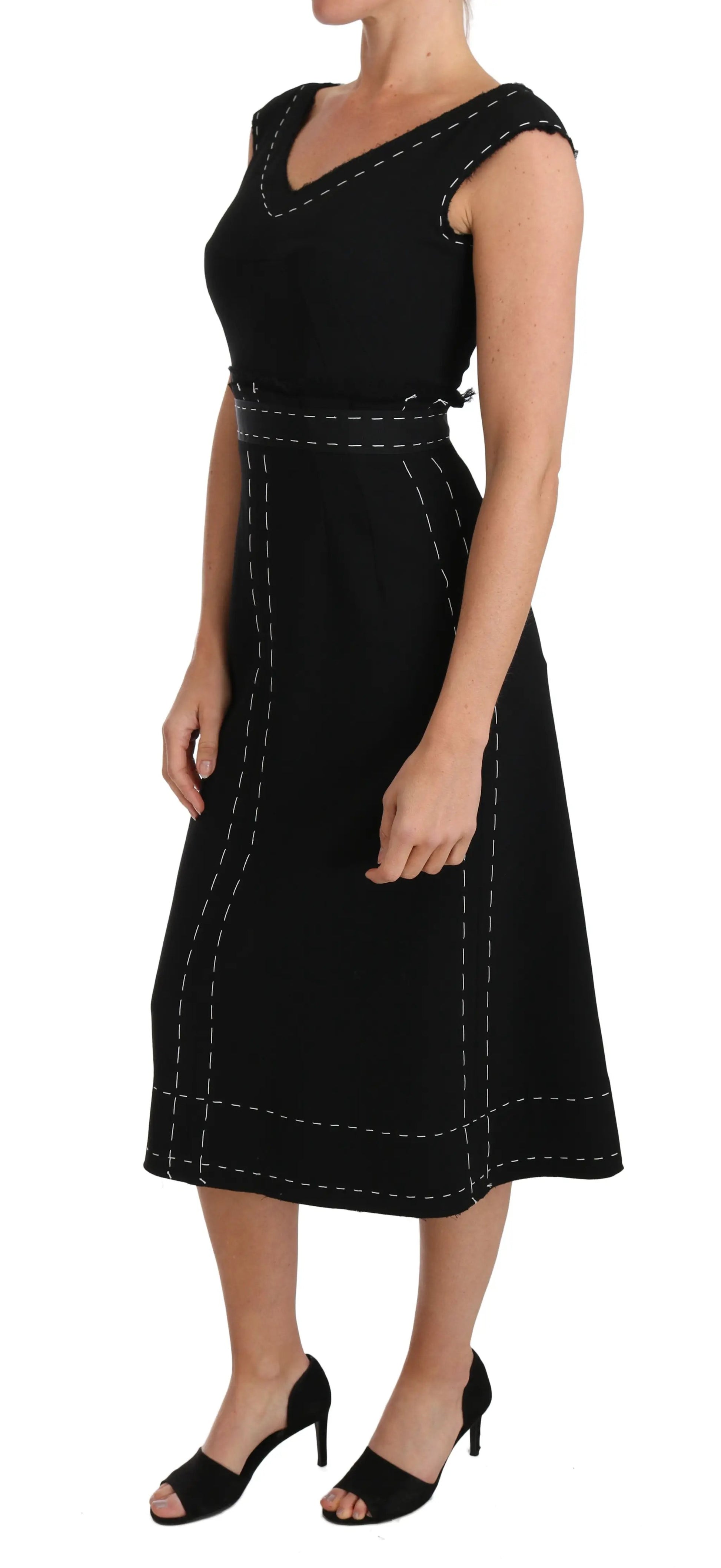 Dolce & Gabbana Black Wool Stretch A-line Sheath Dress by Dolce & Gabbana