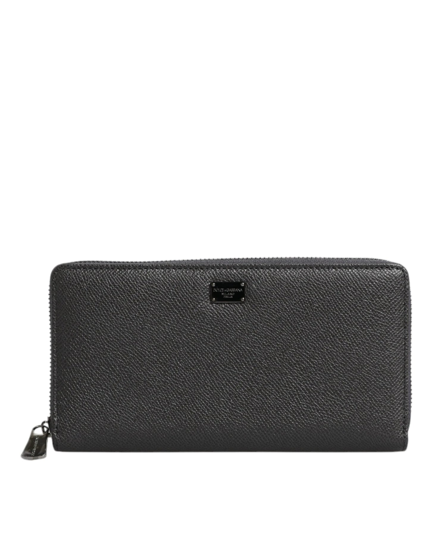 Dolce & Gabbana Dark Gray Leather DG Logo Zip Around Continental Wallet by Dolce & Gabbana