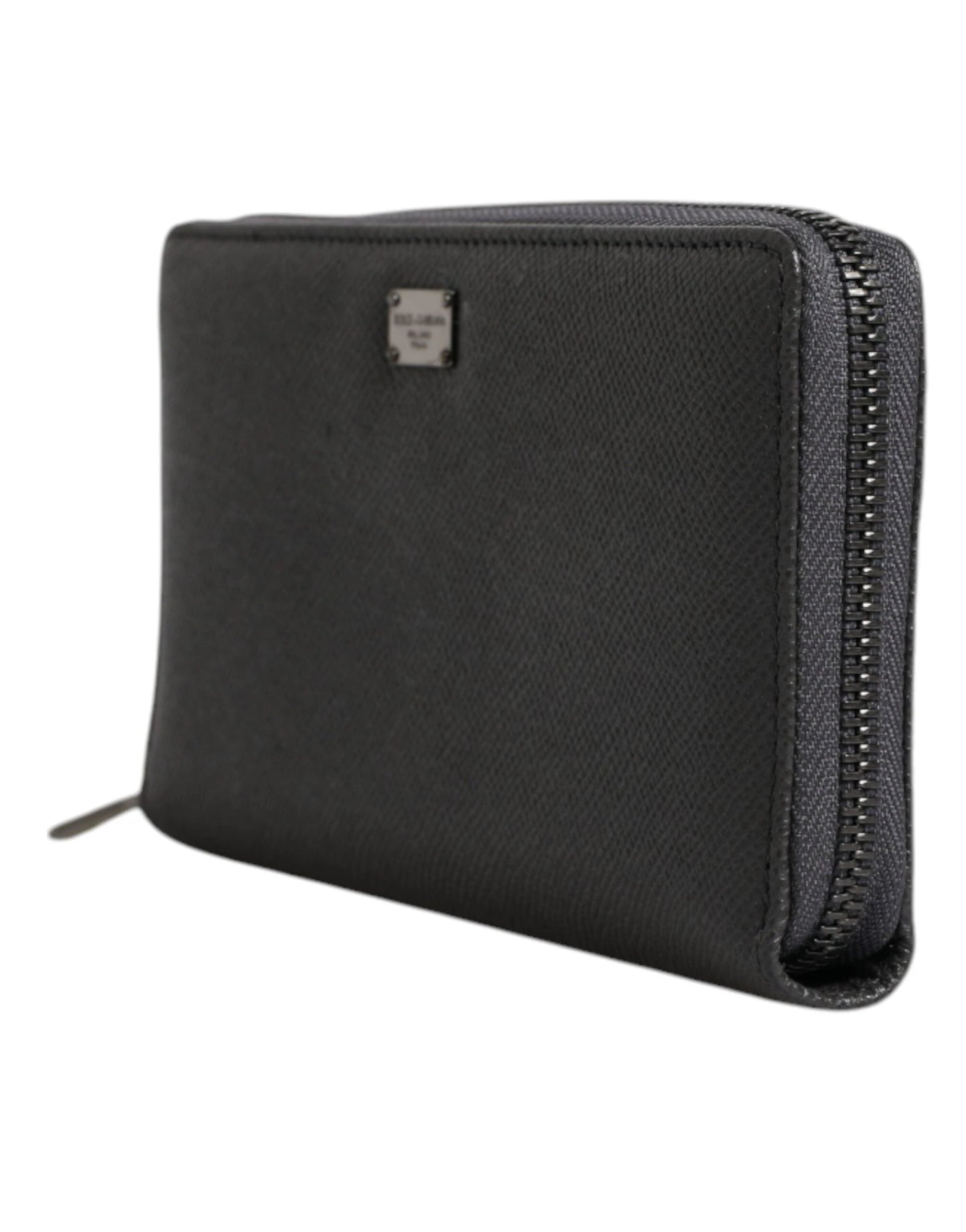 Dolce & Gabbana Dark Gray Leather DG Logo Zip Around Continental Wallet by Dolce & Gabbana