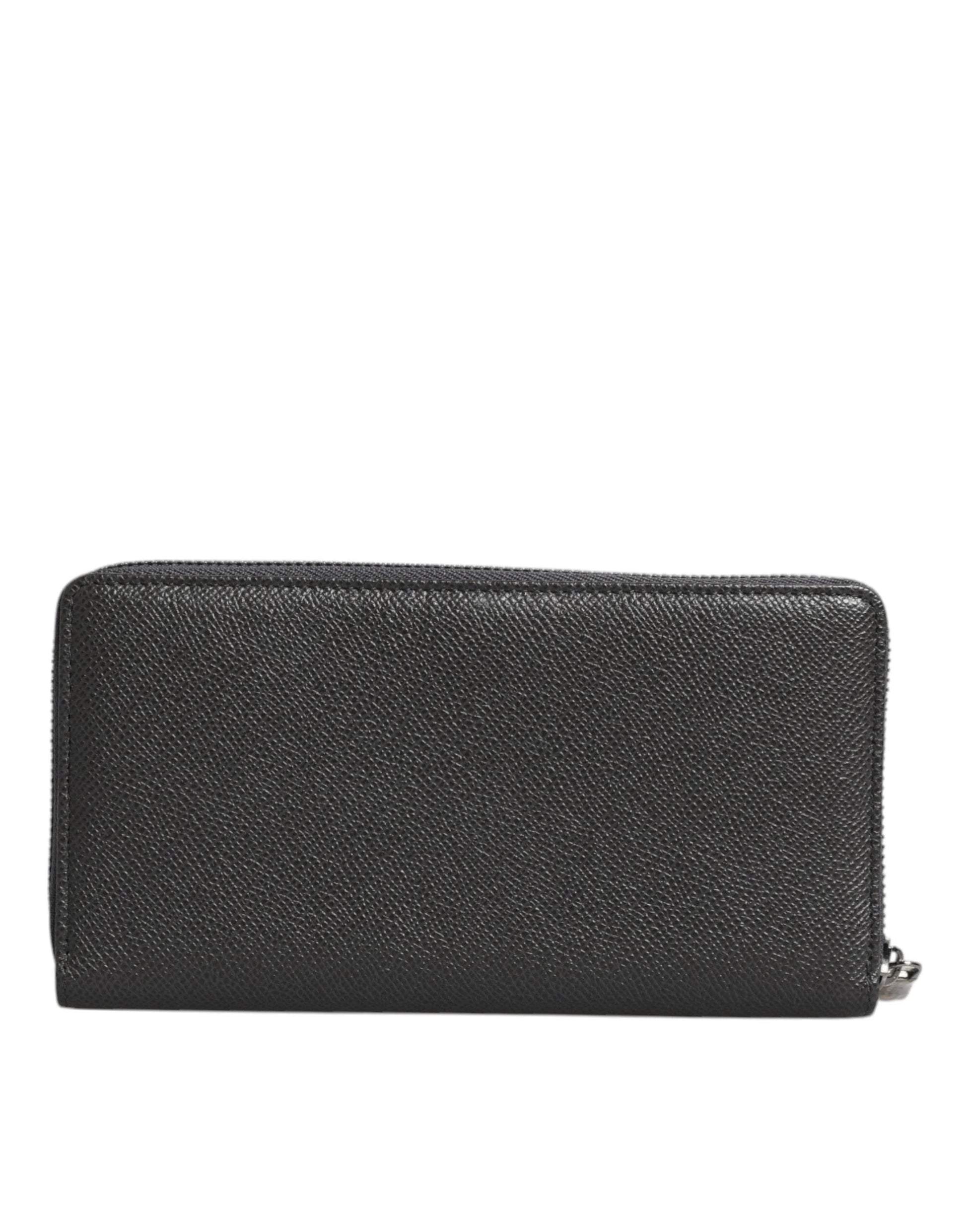 Dolce & Gabbana Dark Gray Leather DG Logo Zip Around Continental Wallet by Dolce & Gabbana