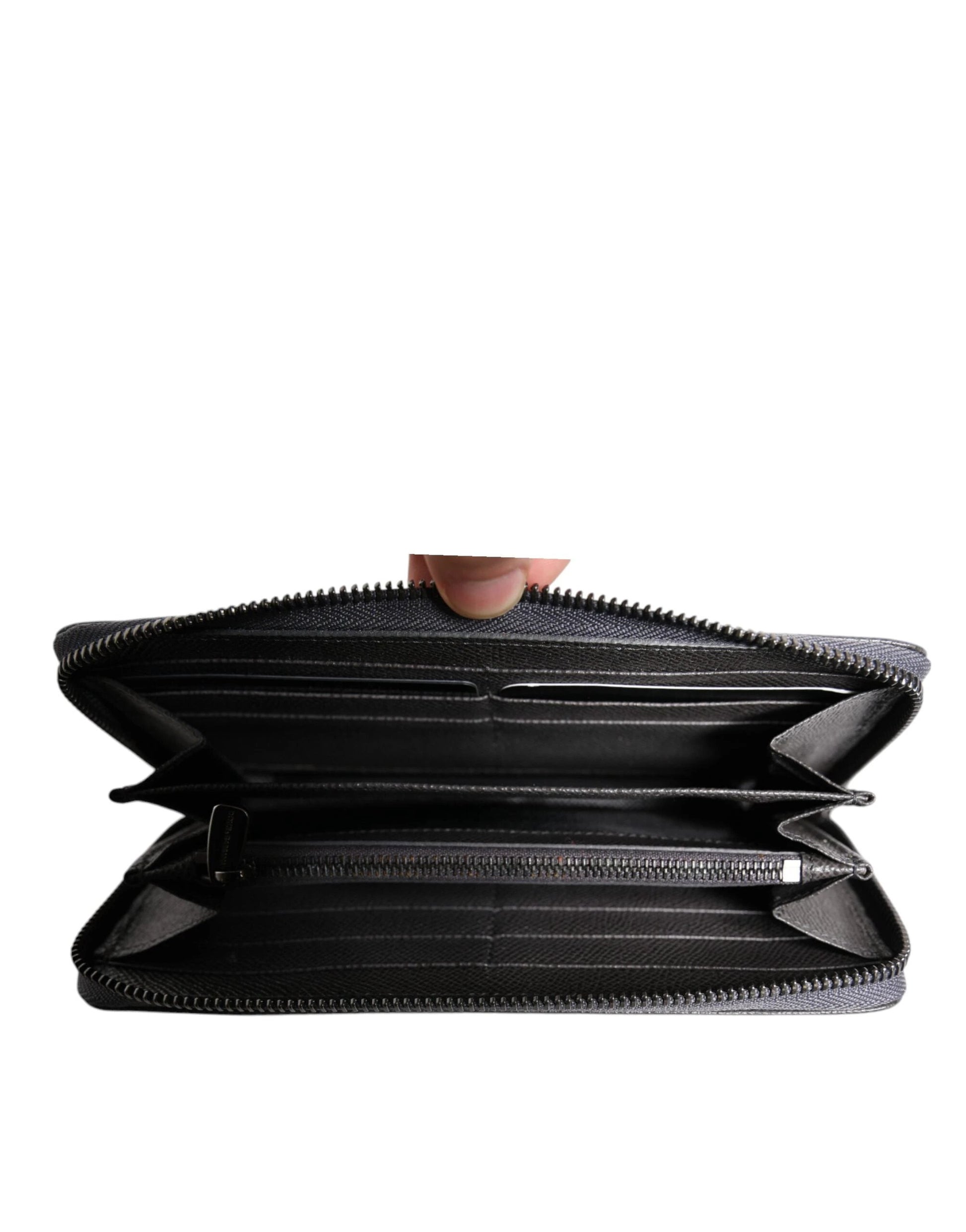 Dolce & Gabbana Dark Gray Leather DG Logo Zip Around Continental Wallet by Dolce & Gabbana