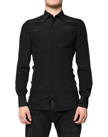 Dolce & Gabbana Black Silk Long Sleeves GOLD Dress Shirt by Dolce & Gabbana