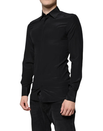 Dolce & Gabbana Black Silk Long Sleeves GOLD Dress Shirt by Dolce & Gabbana
