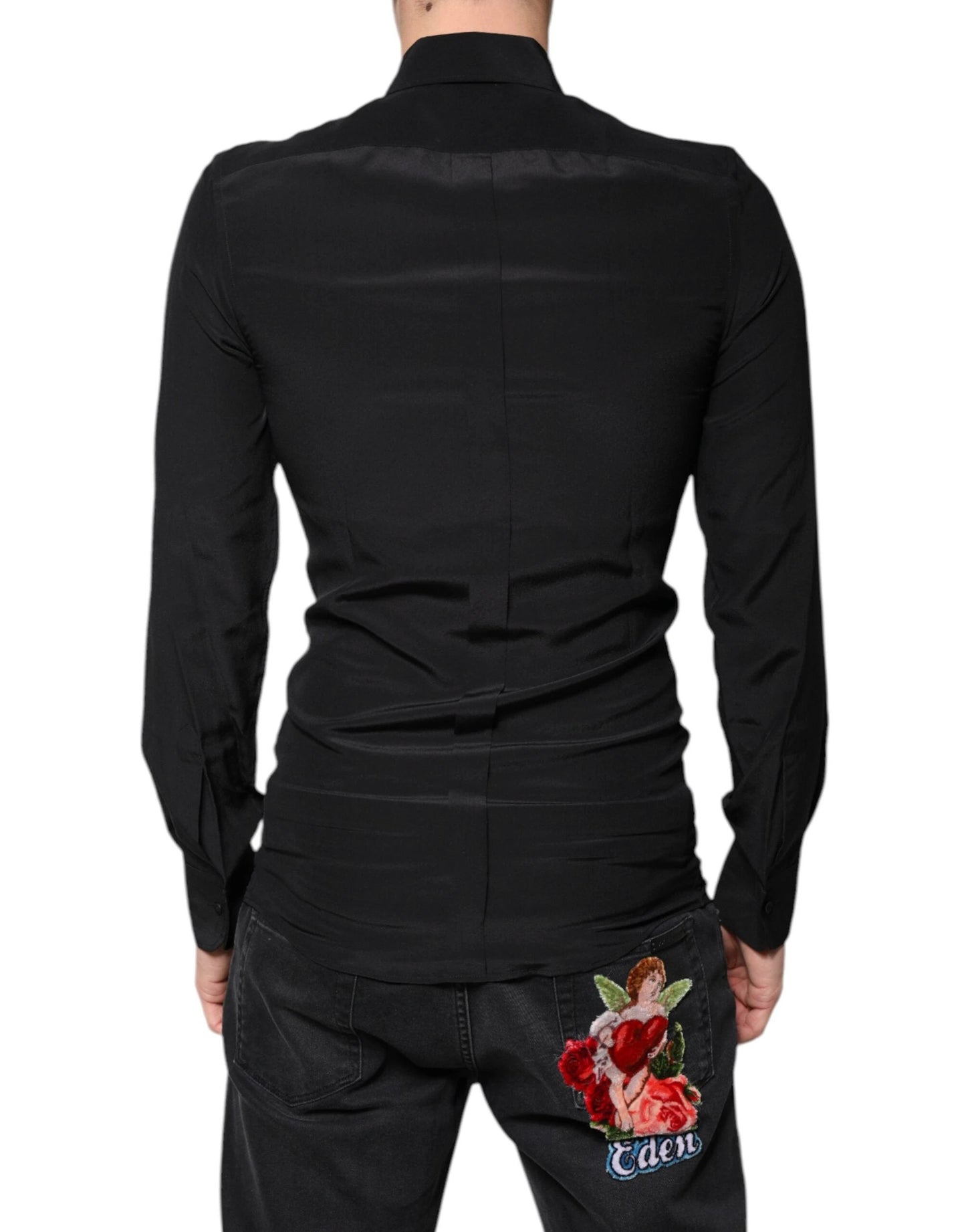 Dolce & Gabbana Black Silk Long Sleeves GOLD Dress Shirt by Dolce & Gabbana