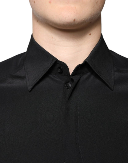 Dolce & Gabbana Black Silk Long Sleeves GOLD Dress Shirt by Dolce & Gabbana