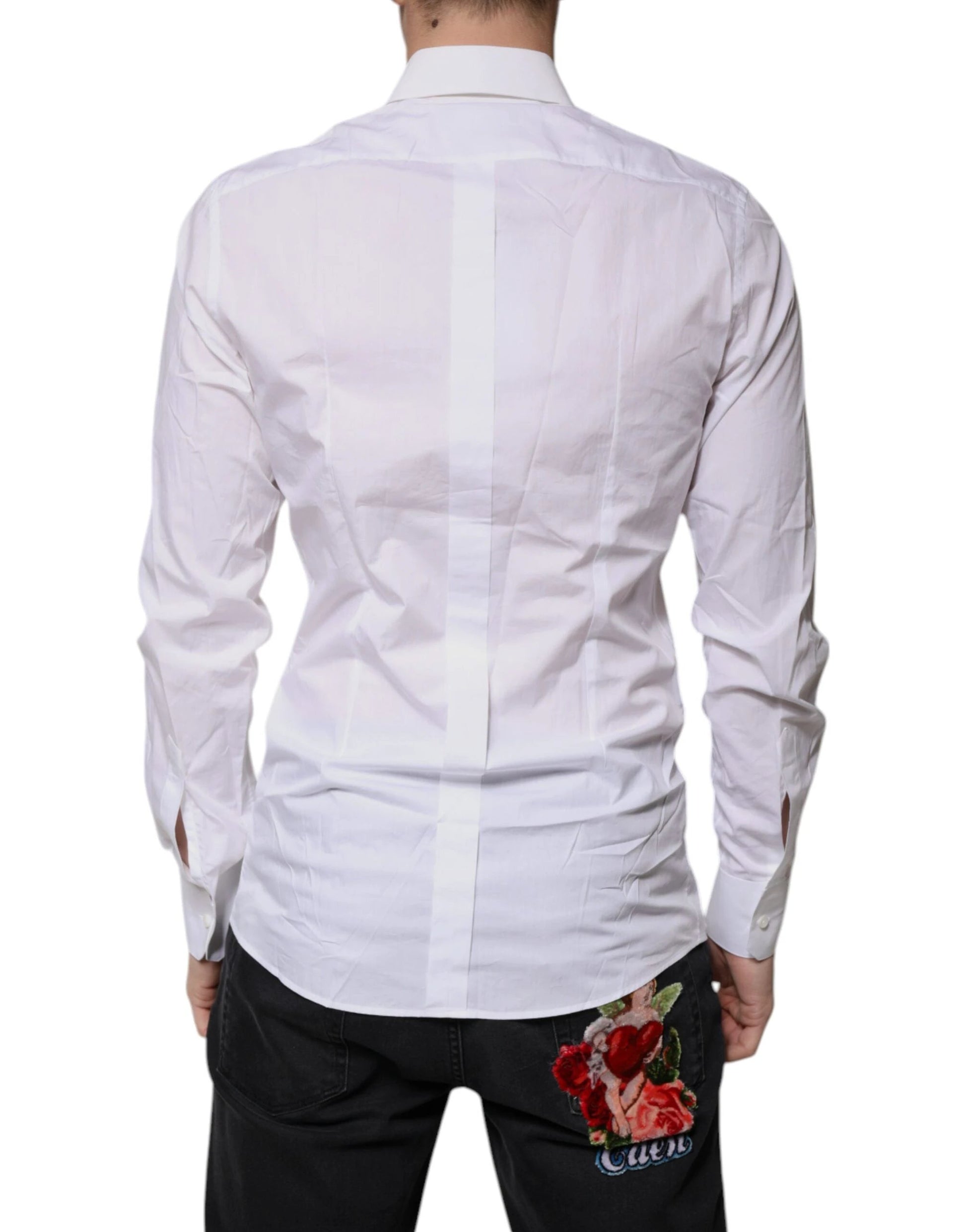Dolce & Gabbana White Cotton Long Sleeves GOLD Dress Shirt by Dolce & Gabbana