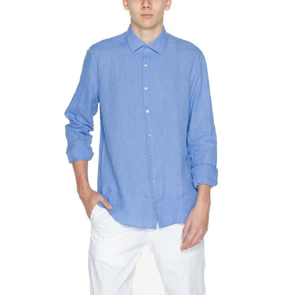 Calvin Klein Blue Linen Dress Shirt by Calvin Klein