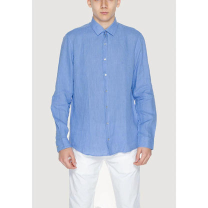Calvin Klein Blue Linen Dress Shirt by Calvin Klein