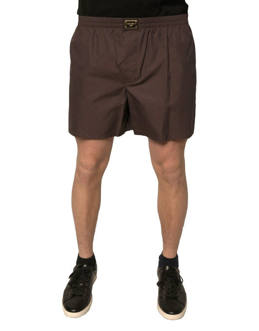 Dolce & Gabbana Brown Cotton Blend Men Mid Waist Shorts by Dolce & Gabbana