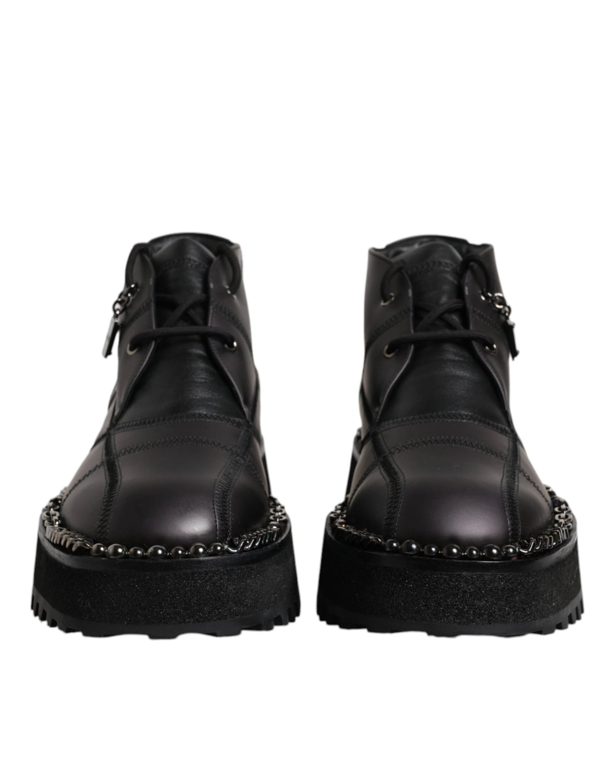 Dolce & Gabbana Black Leather Lace Up Ankle Boots Shoes by Dolce & Gabbana