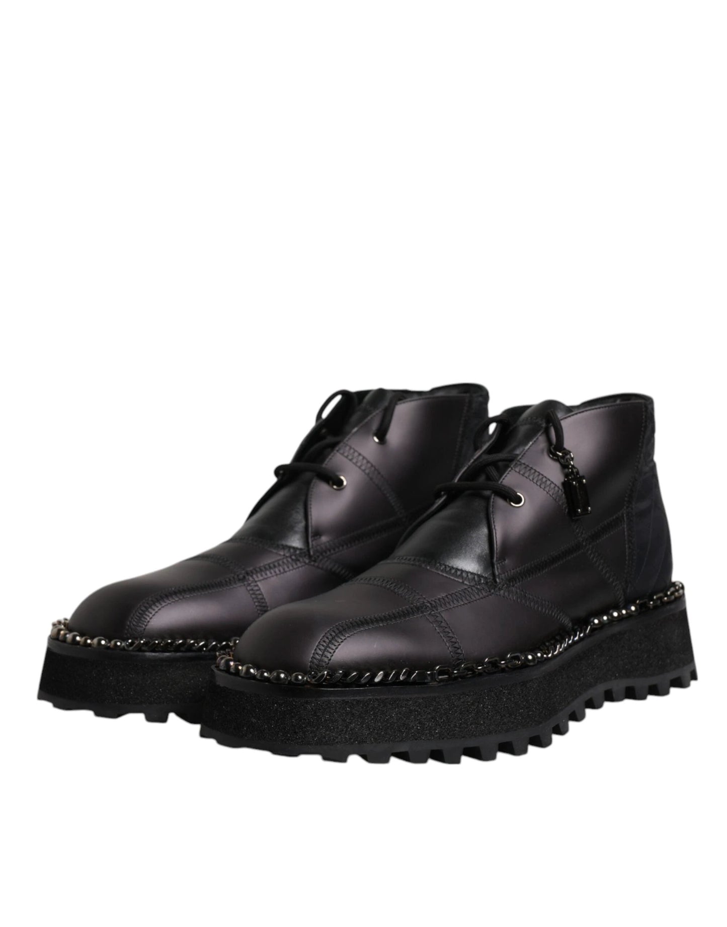 Dolce & Gabbana Black Leather Lace Up Ankle Boots Shoes by Dolce & Gabbana