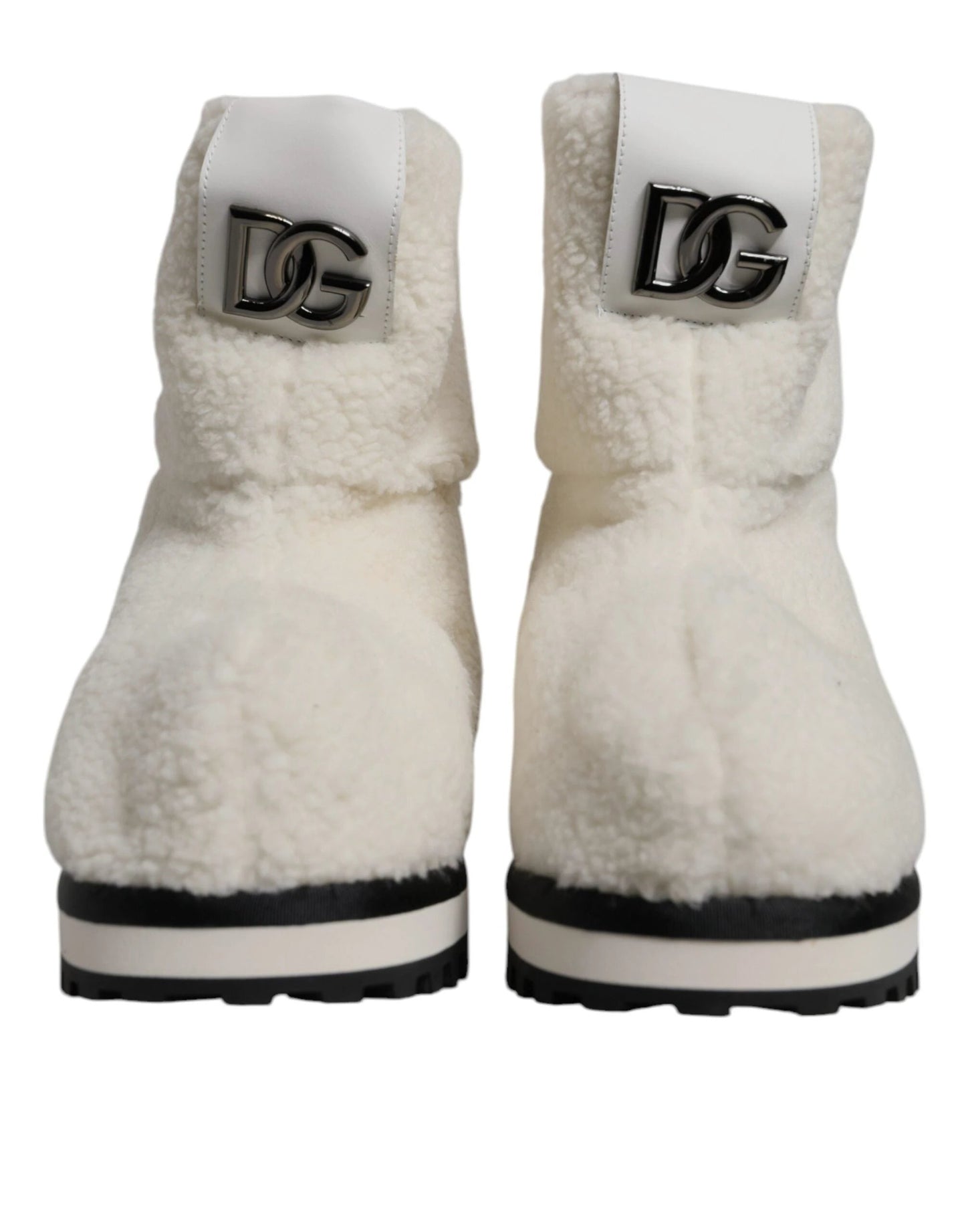 Dolce & Gabbana White Plush Logo Padded Mid Calf Boots Shoes by Dolce & Gabbana