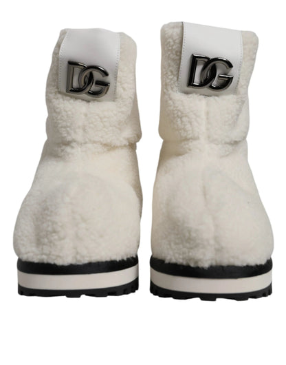 Dolce & Gabbana White Plush Logo Padded Mid Calf Boots Shoes by Dolce & Gabbana