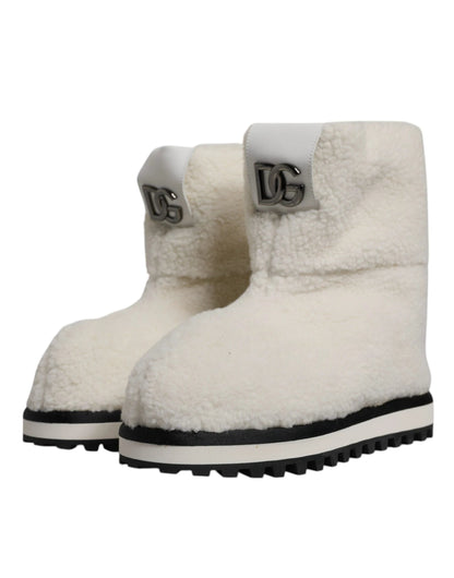 Dolce & Gabbana White Plush Logo Padded Mid Calf Boots Shoes by Dolce & Gabbana