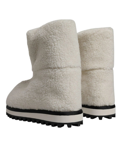 Dolce & Gabbana White Plush Logo Padded Mid Calf Boots Shoes by Dolce & Gabbana
