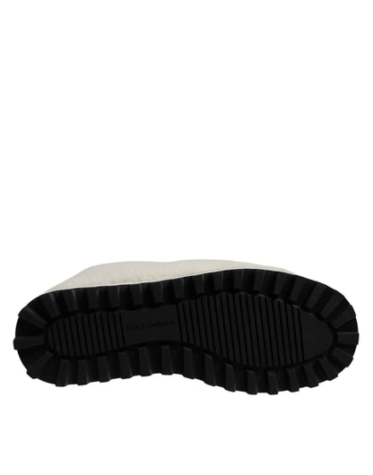 Dolce & Gabbana White Plush Logo Padded Mid Calf Boots Shoes by Dolce & Gabbana