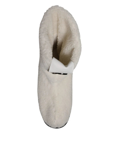 Dolce & Gabbana White Plush Logo Padded Mid Calf Boots Shoes by Dolce & Gabbana