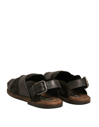 Dolce & Gabbana Green Gazelle Hair Leather Flats Sandals Shoes by Dolce & Gabbana