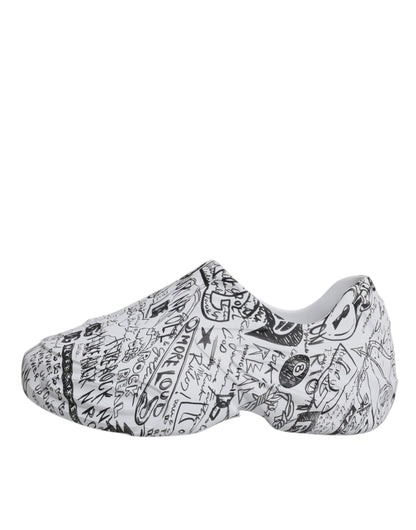 Baskets Dolce & Gabbana homme Daymaster graffiti en cuir blanc et noir – MV6792