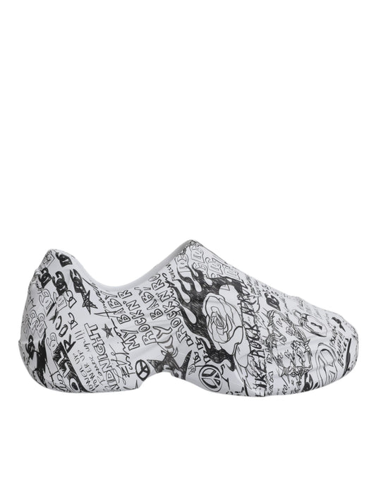 Baskets Dolce & Gabbana homme Daymaster graffiti en cuir blanc et noir – MV6792