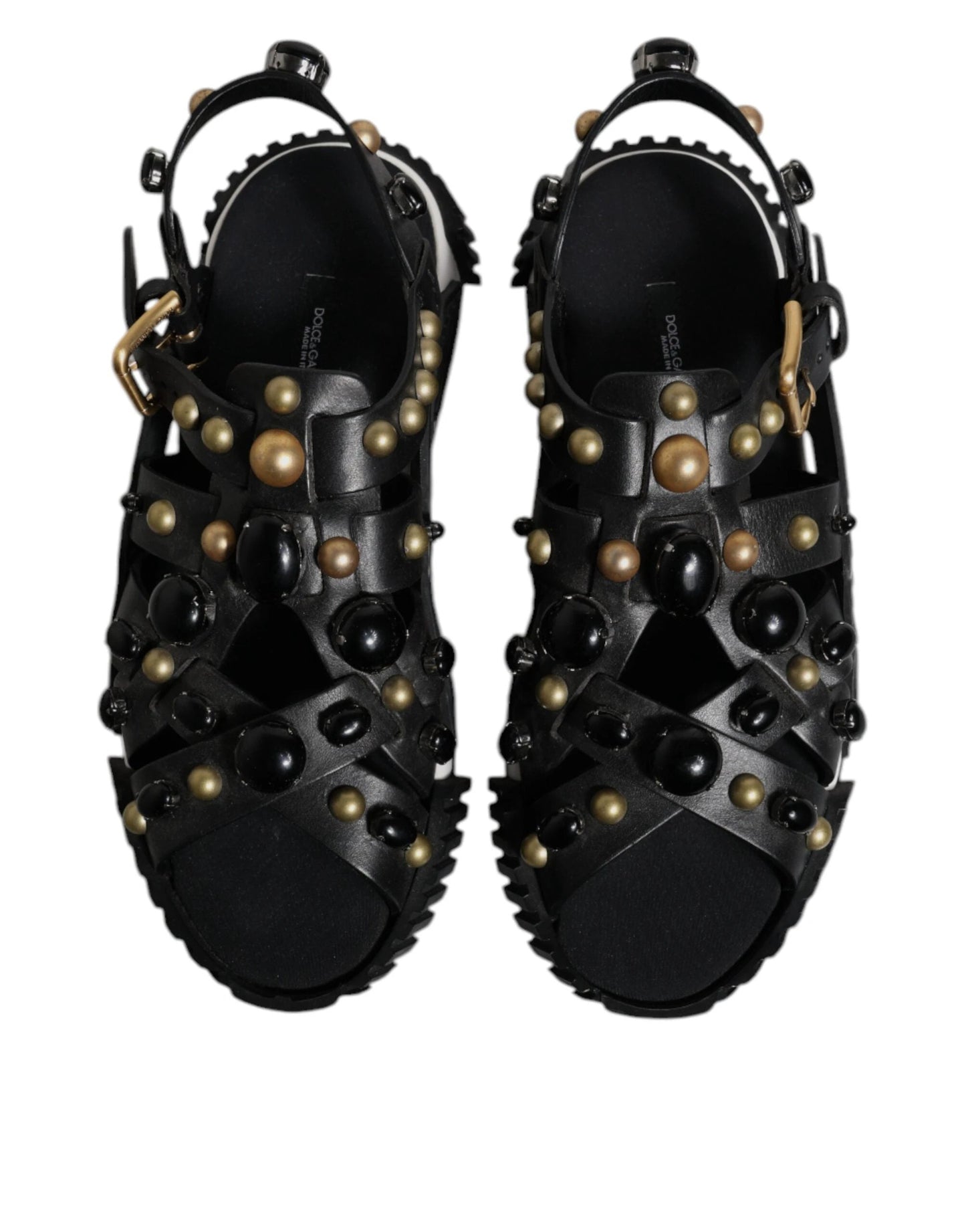 Dolce & Gabbana Black Leather Studded Slides Sandals Shoes by Dolce & Gabbana