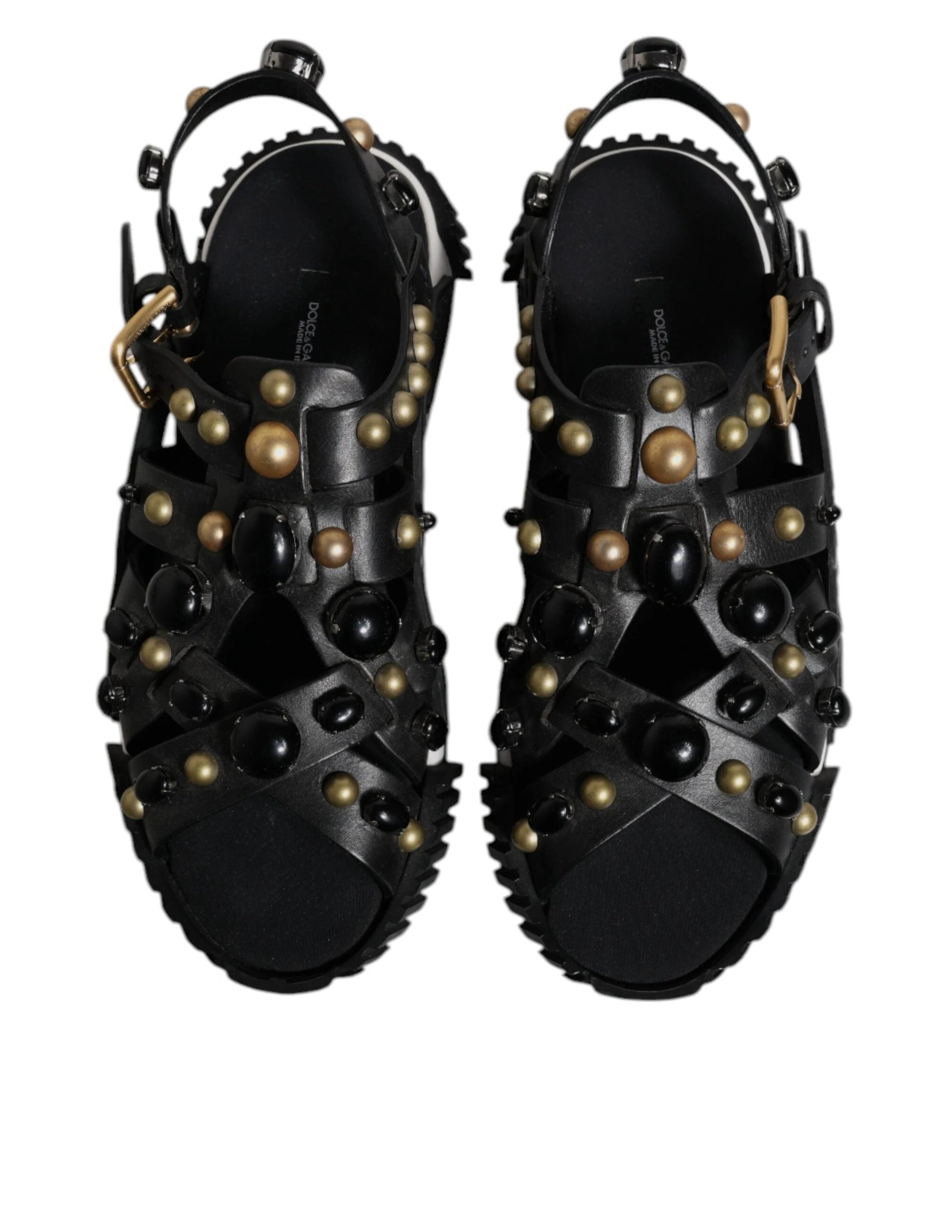 Dolce & Gabbana Black Leather Studded Slides Sandals Shoes by Dolce & Gabbana