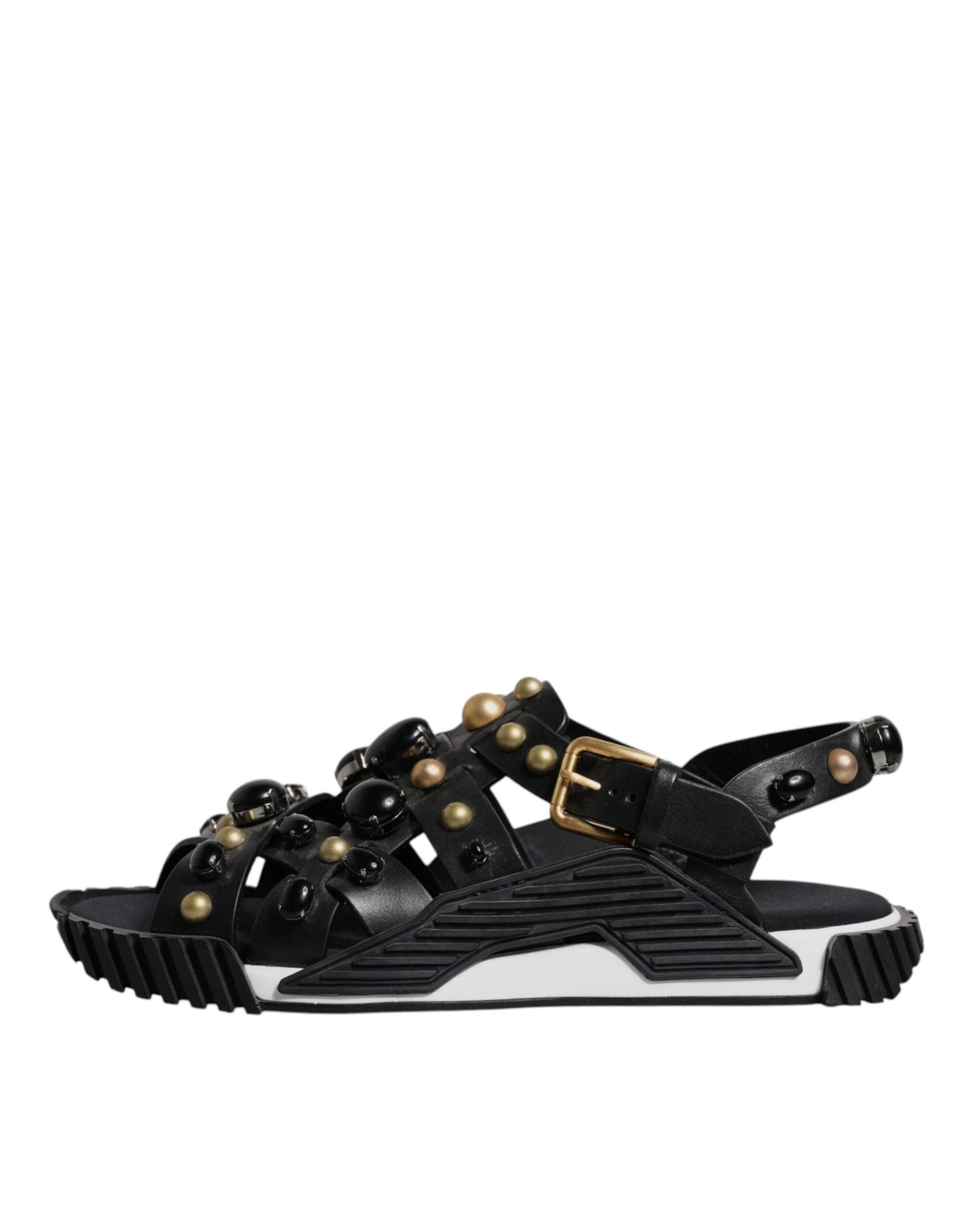 Dolce & Gabbana Black Leather Studded Slides Sandals Shoes by Dolce & Gabbana
