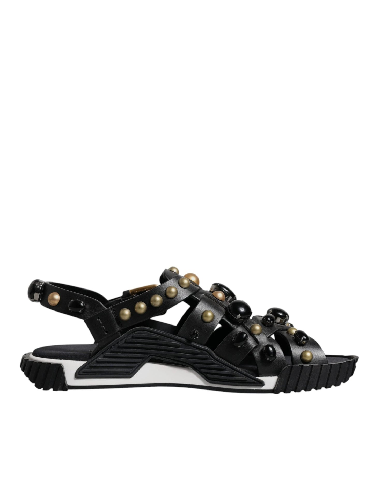 Dolce & Gabbana Black Leather Studded Slides Sandals Shoes by Dolce & Gabbana
