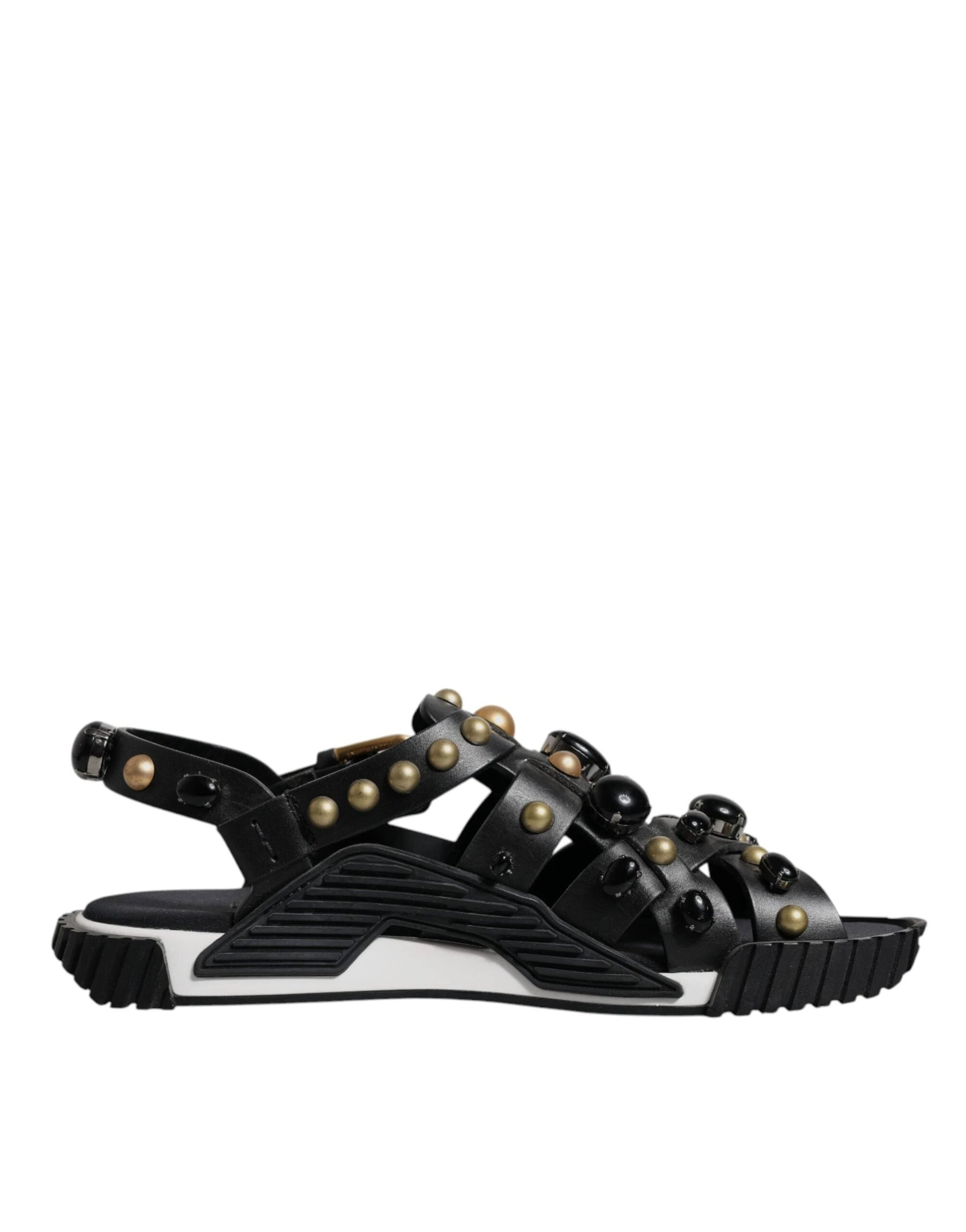 Dolce & Gabbana Black Leather Studded Slides Sandals Shoes by Dolce & Gabbana