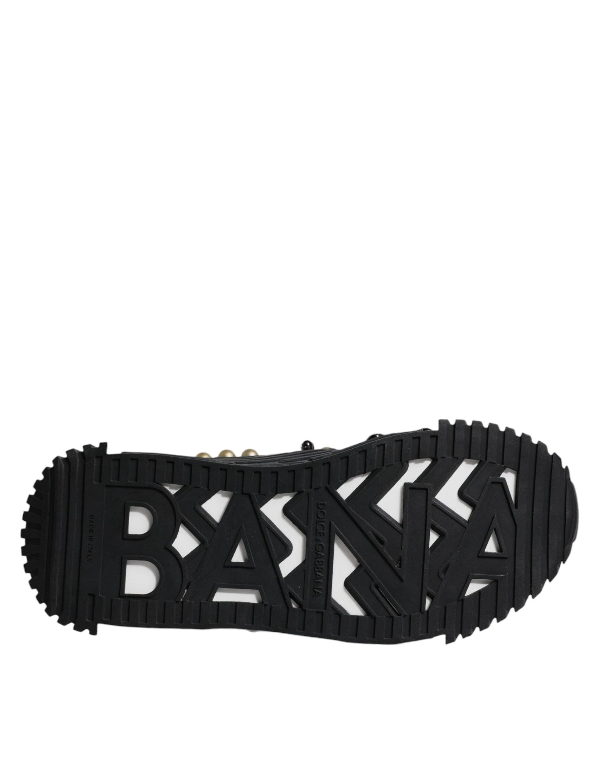 Dolce & Gabbana Black Leather Studded Slides Sandals Shoes by Dolce & Gabbana