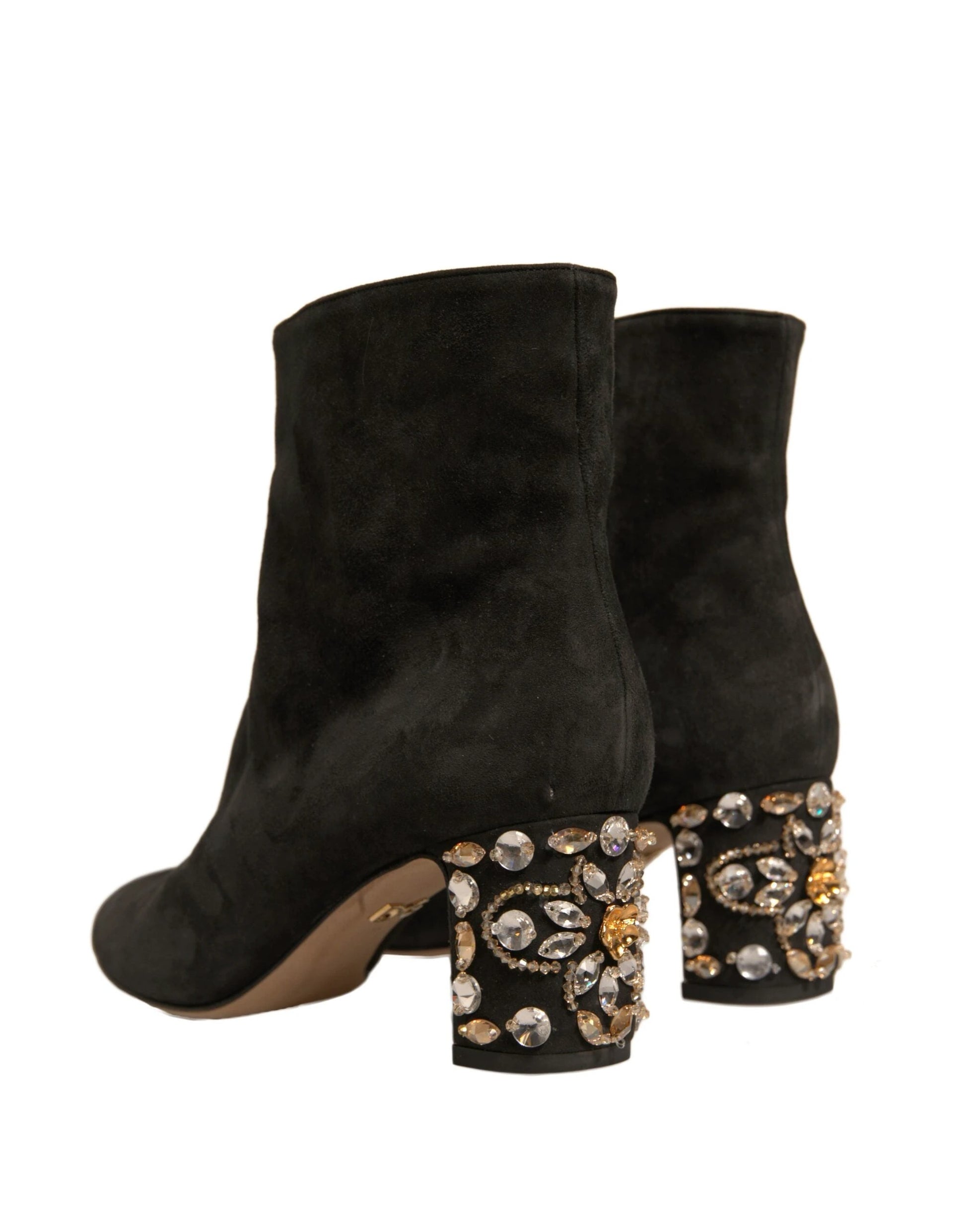 Dolce & Gabbana Black Embellished Heel Ankle Boots Shoes by Dolce & Gabbana