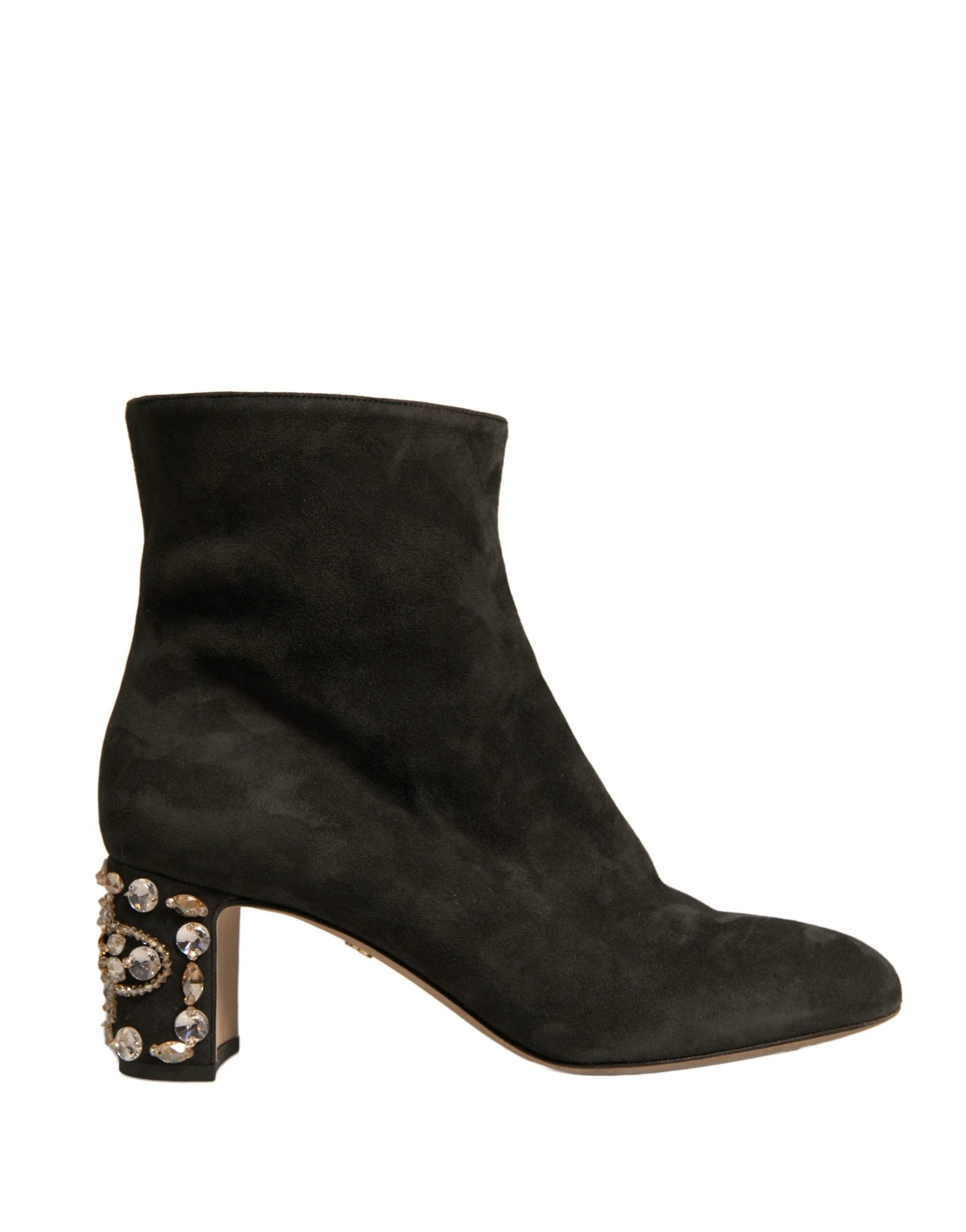 Dolce & Gabbana Black Embellished Heel Ankle Boots Shoes by Dolce & Gabbana