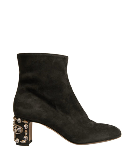 Dolce & Gabbana Black Embellished Heel Ankle Boots Shoes by Dolce & Gabbana