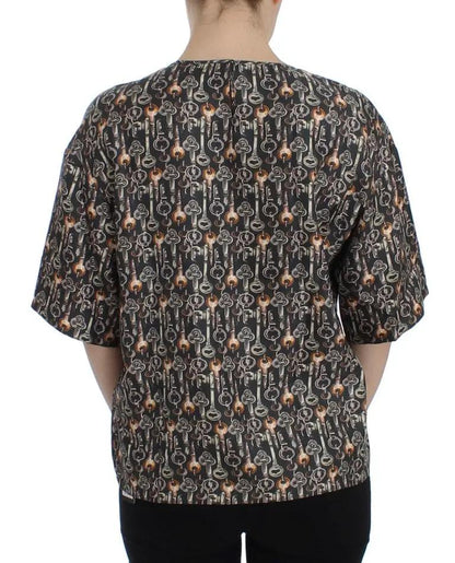 Dolce & Gabbana Gray Gold Key Print Silk Blouse T-shirt by Dolce & Gabbana