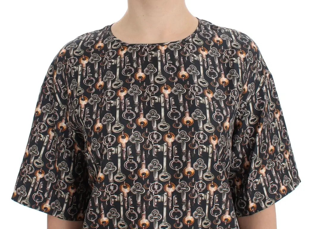 Dolce & Gabbana Gray Gold Key Print Silk Blouse T-shirt by Dolce & Gabbana