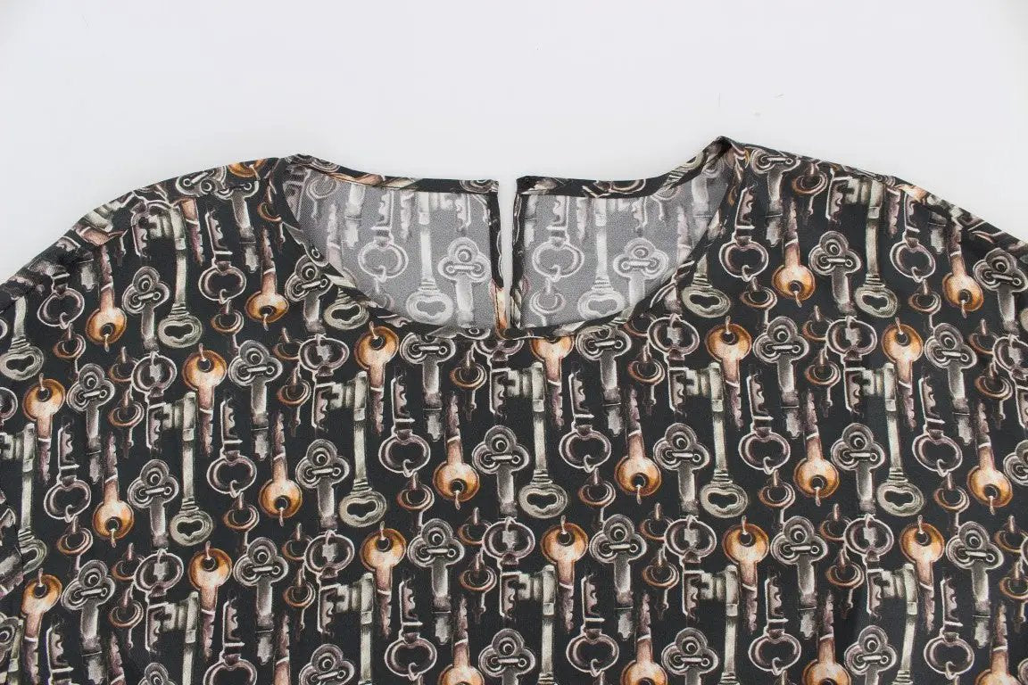 Dolce & Gabbana Gray Gold Key Print Silk Blouse T-shirt by Dolce & Gabbana