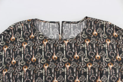 Dolce & Gabbana Gray Gold Key Print Silk Blouse T-shirt by Dolce & Gabbana