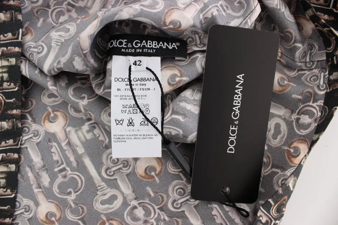 Dolce & Gabbana Gray Gold Key Print Silk Blouse T-shirt by Dolce & Gabbana