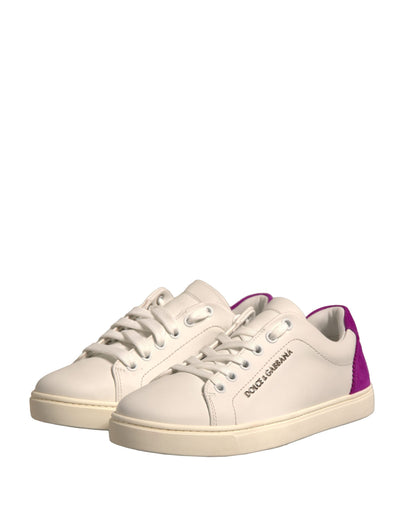 Baskets Dolce & Gabbana femme basses en cuir de veau blanc et rose – LA12317