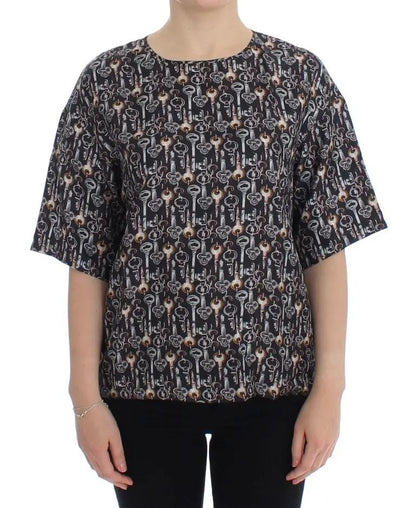 Dolce & Gabbana Gray Gold Key Print Silk Blouse T-shirt by Dolce & Gabbana