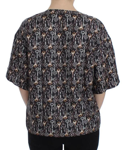 Dolce & Gabbana Gray Gold Key Print Silk Blouse T-shirt by Dolce & Gabbana