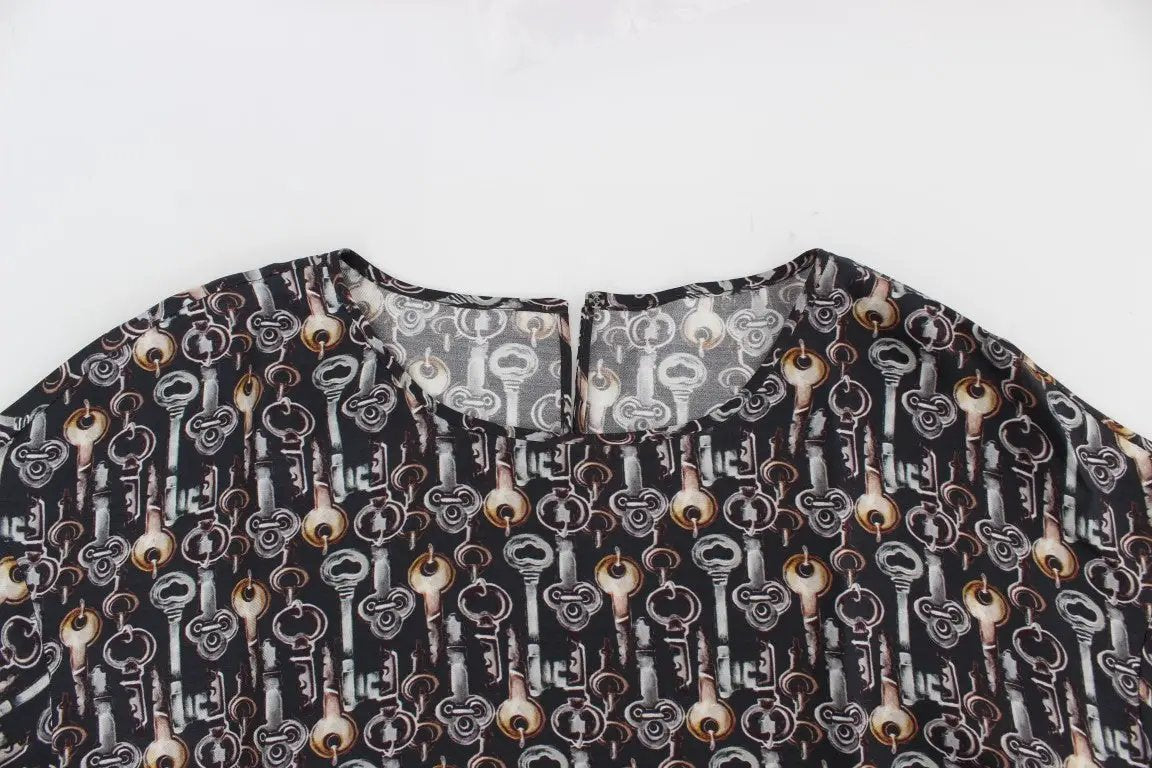 Dolce & Gabbana Gray Gold Key Print Silk Blouse T-shirt by Dolce & Gabbana