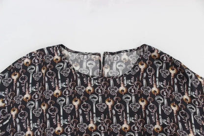 Dolce & Gabbana Gray Gold Key Print Silk Blouse T-shirt by Dolce & Gabbana
