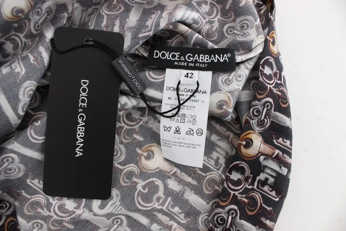 Dolce & Gabbana Gray Gold Key Print Silk Blouse T-shirt by Dolce & Gabbana