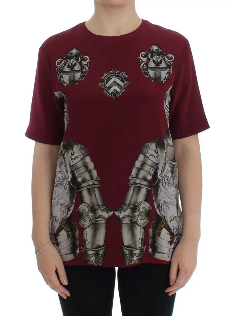 Dolce & Gabbana Red Knight Print Silk Blouse T-shirt by Dolce & Gabbana