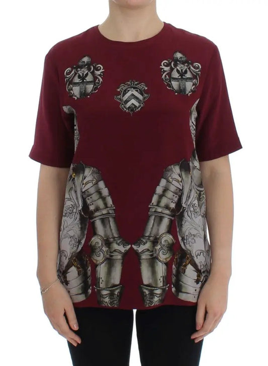 Dolce & Gabbana Red Knight Print Silk Blouse T-shirt by Dolce & Gabbana