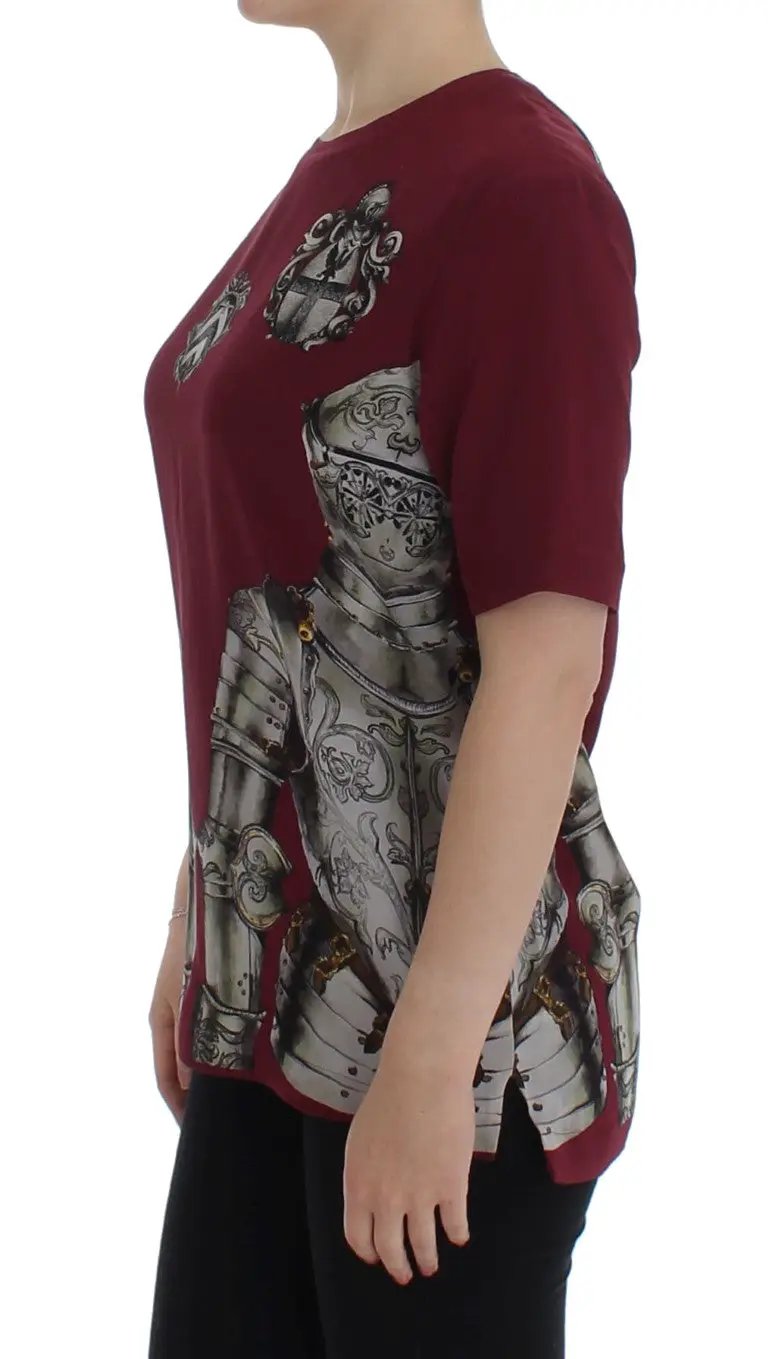 Dolce & Gabbana Red Knight Print Silk Blouse T-shirt by Dolce & Gabbana