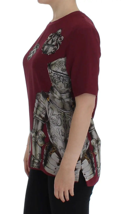 Dolce & Gabbana Red Knight Print Silk Blouse T-shirt by Dolce & Gabbana